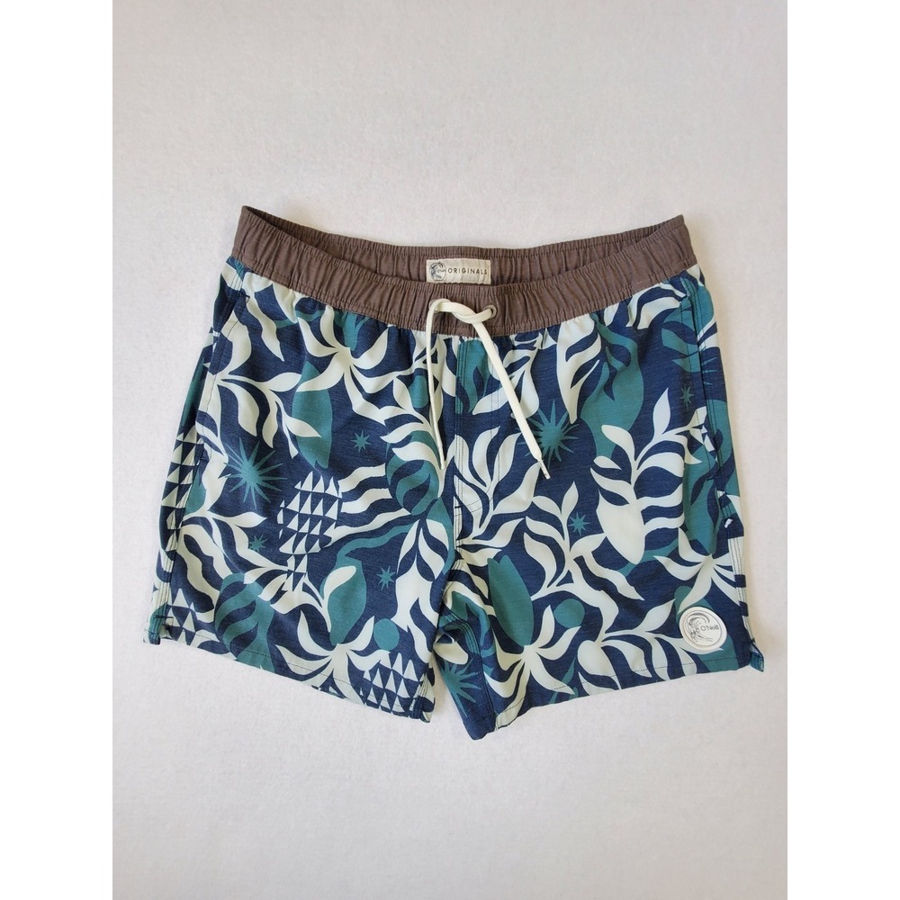 O'Neill Originals Tropical Leaf Swim Trunks Men's Small Blue Teal Board Shorts